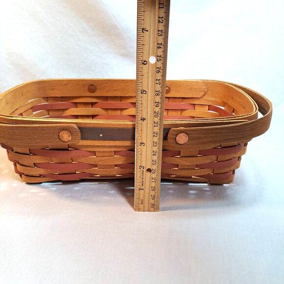 Henn Workshops Basket Dated 2003 Handled 11.5" Oblong Brown Red Blue w Stars Vtg - Picture 7 of 10